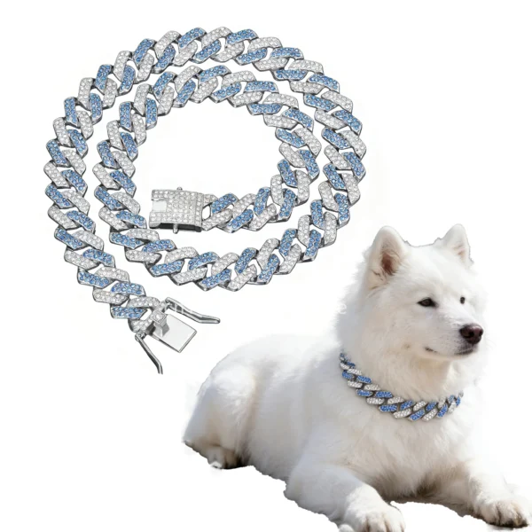 14mm Blue Diamond Dog Chain Collar